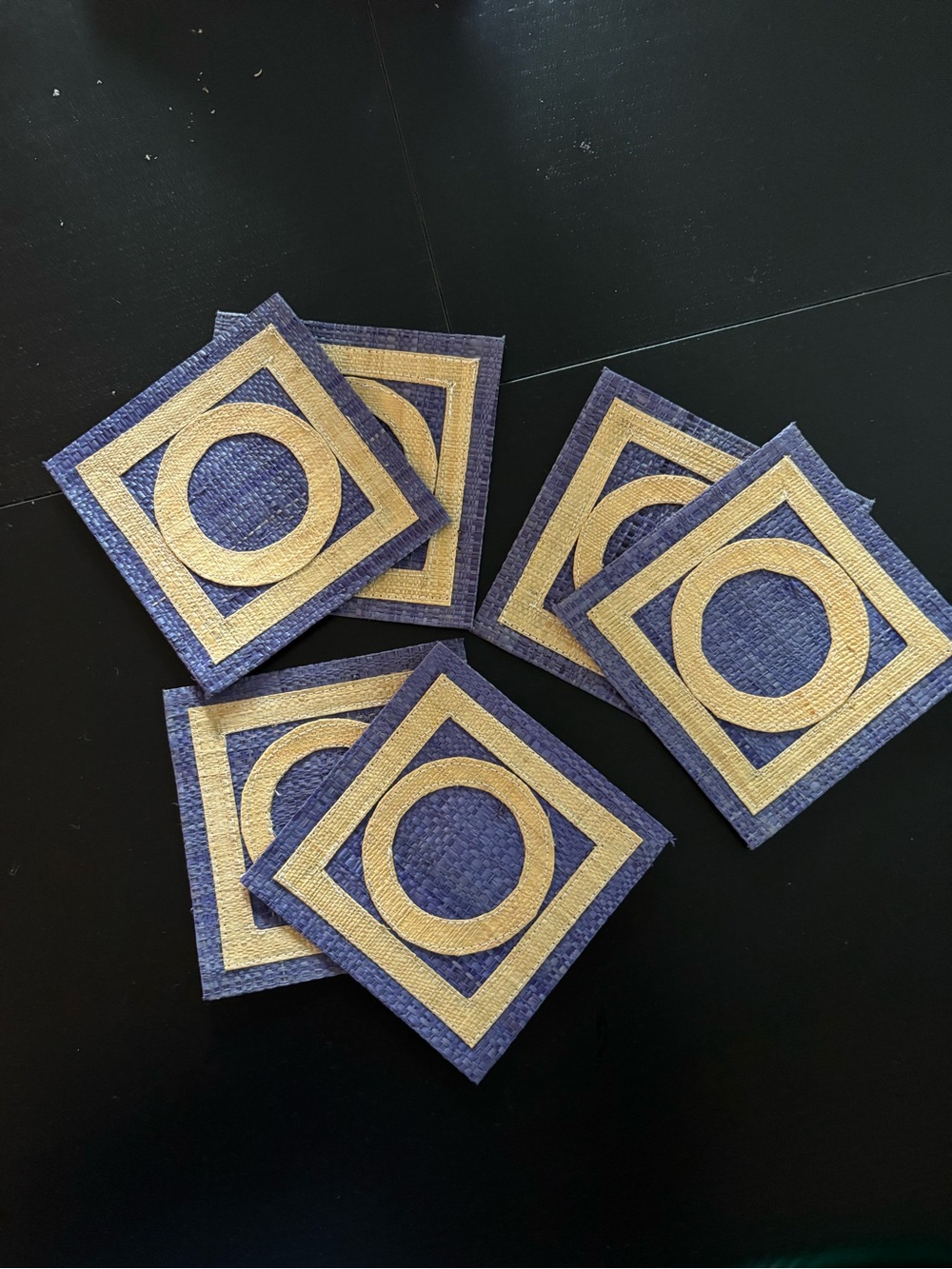 Navy and Tan Raffia Coasters